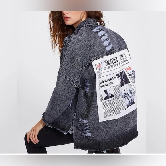 FBYDLL Drop Shoulder Ripped Denim Distresses Jacket Retro Y2k - Picture 2 of 10